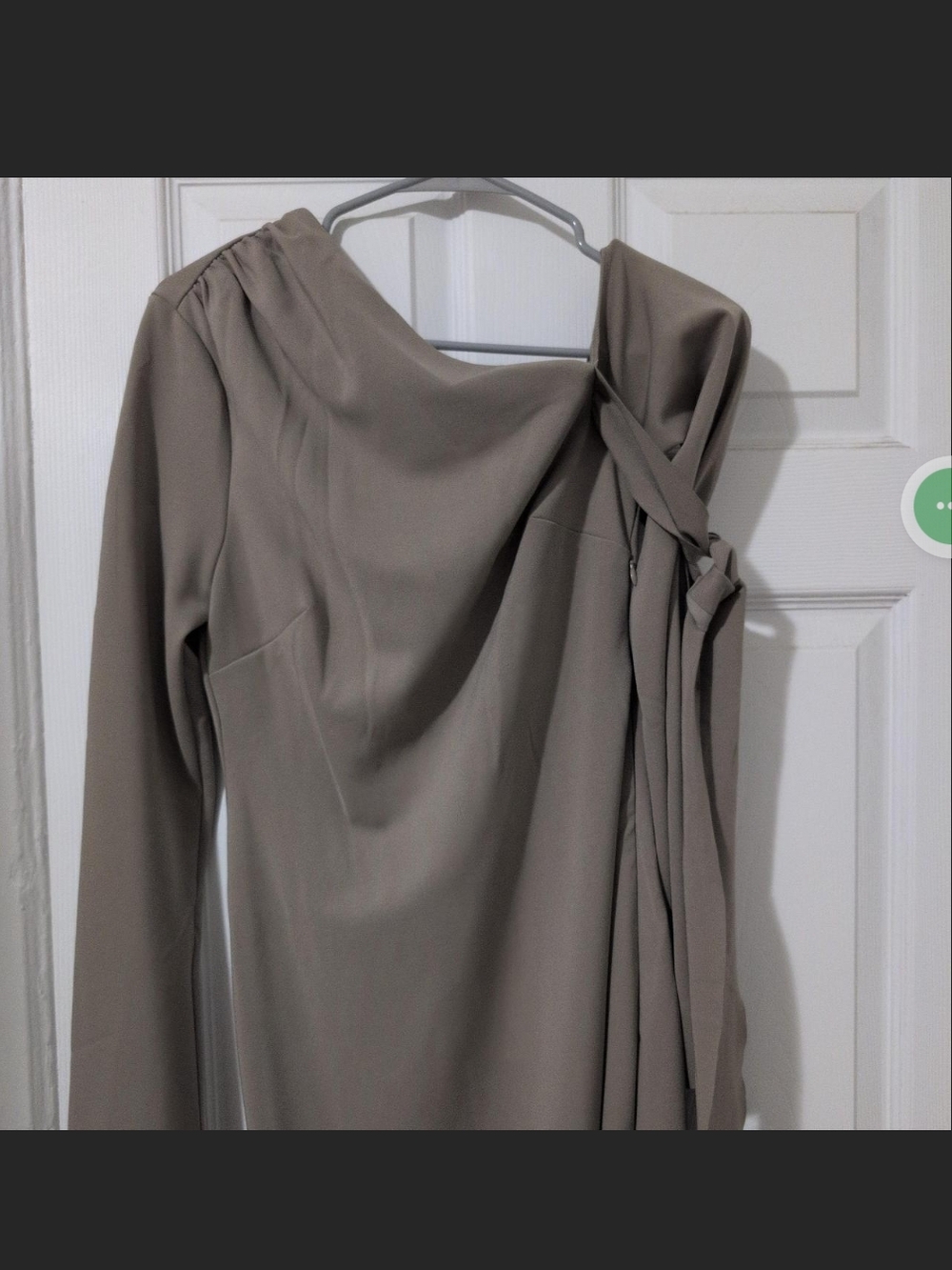Taupe One-Shoulder Tie Detail Women's Dress